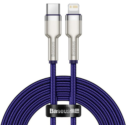 Datový a nabíjecí kabel USB-C - Lightning Baseus Cafule Metal Series, 20W, 2m, Fialový CATLJK-B05