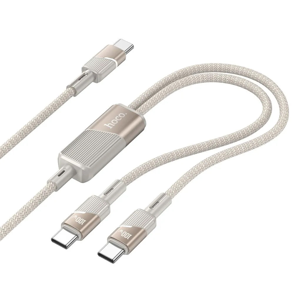 Datový a nabíjecí kabel USB-C - 2 x USB-C HOCO U139 2v1, 100W, 1.2m, Zlatý