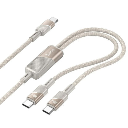 Datový a nabíjecí kabel USB-C - 2 x USB-C HOCO U139 2v1, 100W, 1.2m, Zlatý