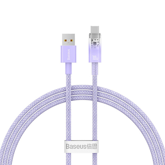 Datový a nabíjecí kabel USB-A - USB-C Baseus Explorer, 100W, 1m, Fialový CATS010405