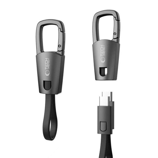 Kabel pro data a nabíjení USB-C - USB-C Tech-Protect Ultraboost DNA Keychain, 60W, 0.17m, šedý