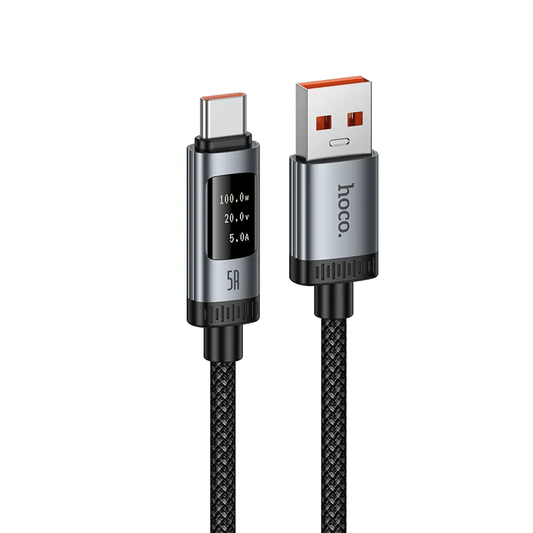 Datový a nabíjecí kabel USB-A - USB-C HOCO Display U148, 100W, 1.2m, černý