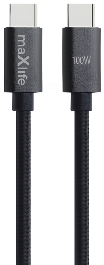 Datový a nabíjecí kabel USB-C - USB-C MaXlife MXUC-12, 100W, 1m, černý