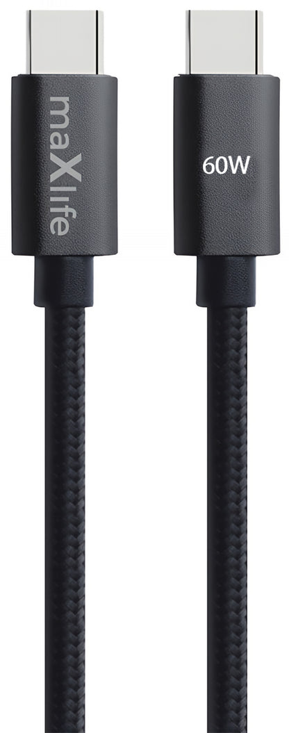 Datový a nabíjecí kabel USB-C - USB-C MaXlife MXUC-12, 60W, 1m, černý