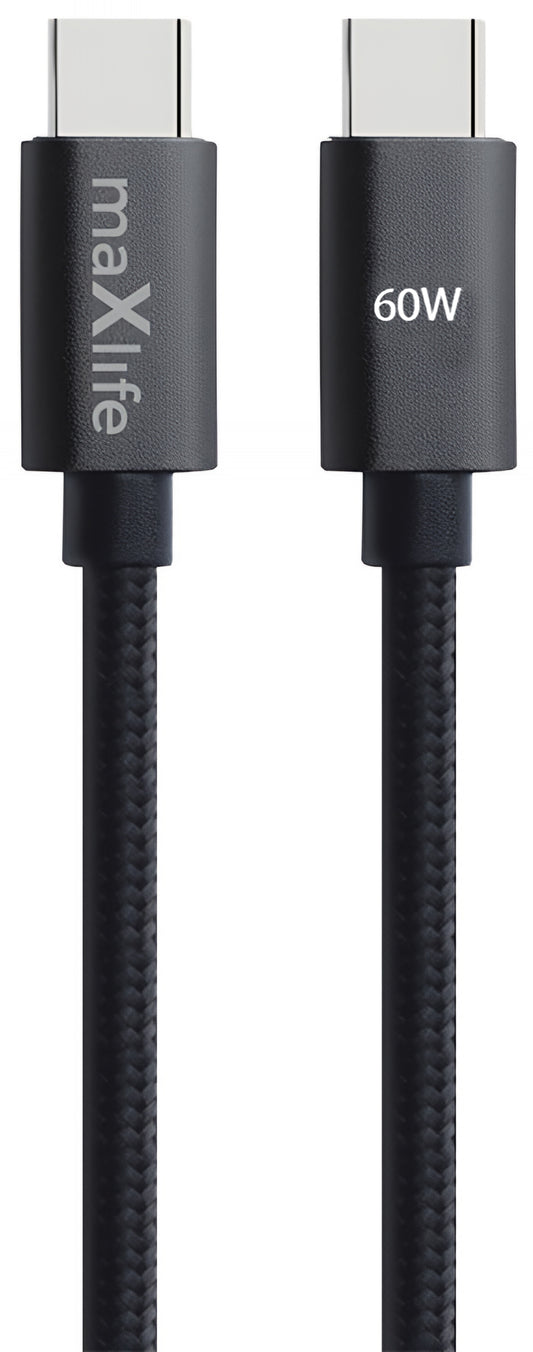 Datový a nabíjecí kabel USB-C - USB-C MaXlife MXUC-12, 60W, 1m, černý