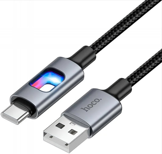 Datový a nabíjecí kabel USB-A - USB-C HOCO U144 Led, 18W, 1.2m, černý