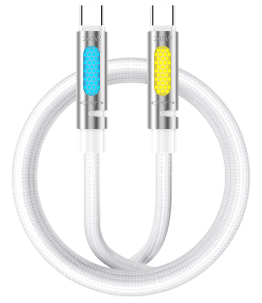 Datový a nabíjecí kabel USB-C - USB-C BWOO X325C-C Led, 240W, 1,2m, bílý