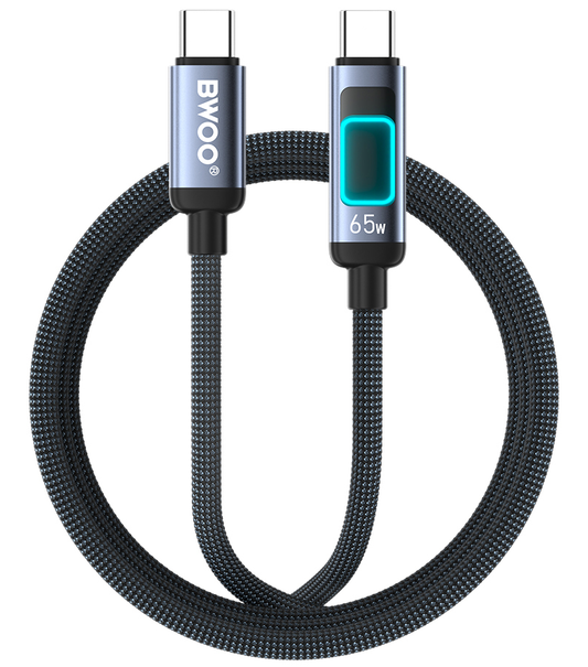 Datový a nabíjecí kabel USB-C - USB-C BWOO X324CC Display, 65W, 1m, černý