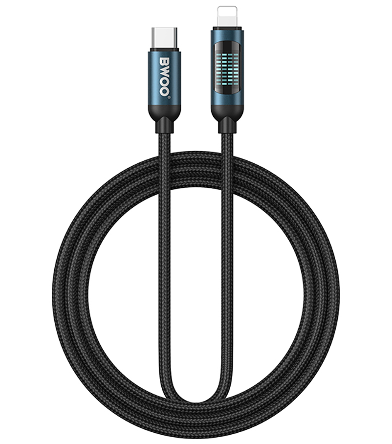Datový a nabíjecí kabel USB-C - Lightning BWOO X305 Display, 27W, 1m, černý