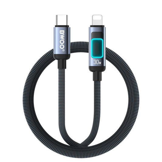 Datový a nabíjecí kabel USB-C - Lightning BWOO X324CL Display, 30W, 1m, černý