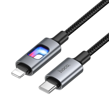 Datový a nabíjecí kabel USB-C - Lightning HOCO U144 Led, 27W, 1,2m, černý
