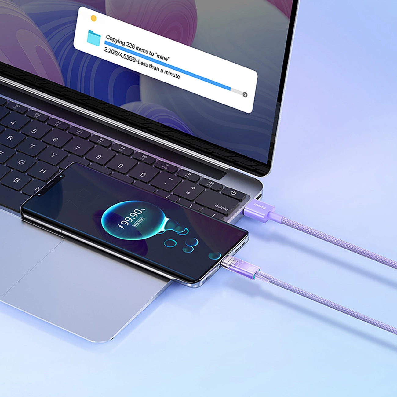 Datový a nabíjecí kabel USB-A - USB-C Baseus Explorer, 100W, 1m, Fialový CATS010405