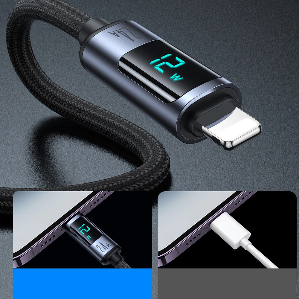 USB-A - Lightning Joyroom S-A16 Prism Display Data and Charging Cable, 12W, 1.2m, Black