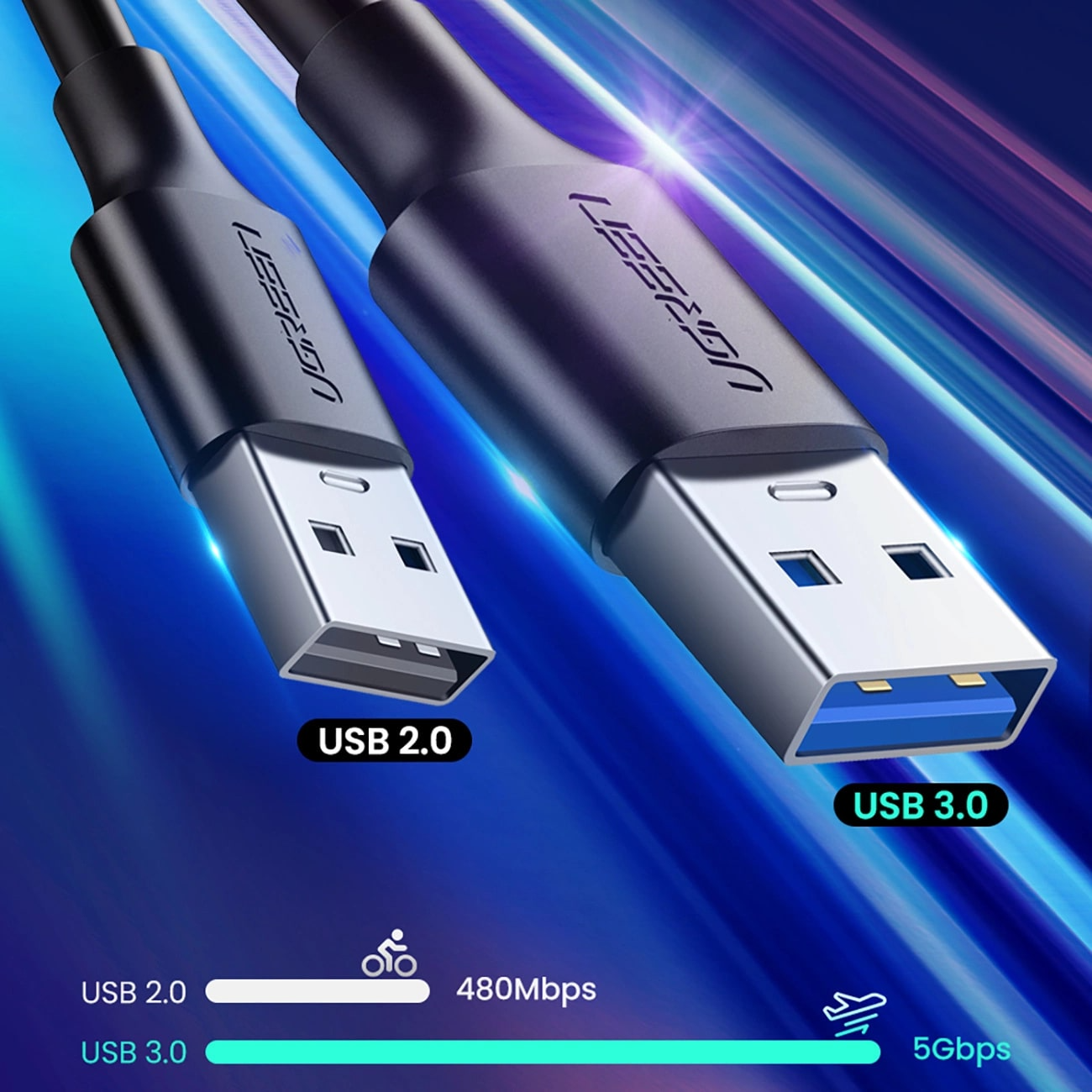 Datový a nabíjecí kabel USB-A - USB-C UGREEN US184, 18W, 0.5m, černý