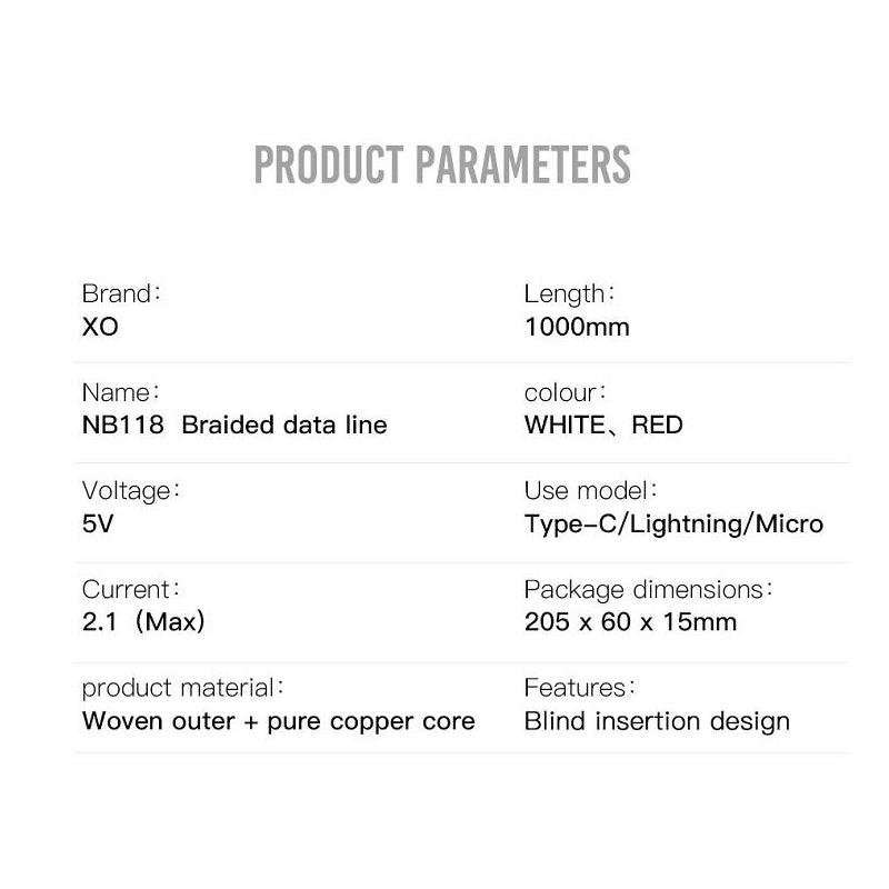 Datový a nabíjecí kabel USB-A - microUSB XO Design NB118, 18W, 1m, Červený