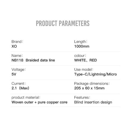 Datový a nabíjecí kabel USB-A - microUSB XO Design NB118, 18W, 1m, Červený