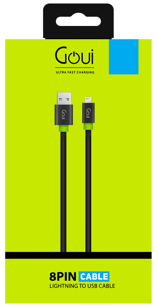 Datový a nabíjecí kabel USB-A - Lightning Goui Fashion Flat, 18W, 1m, černý G-LC8PINFBF-K