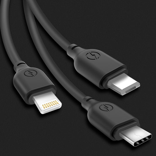 Nabíjecí kabel USB-A - Lightning / microUSB / USB-C XO Design NB103 3v1, 10W, 1m, Černý