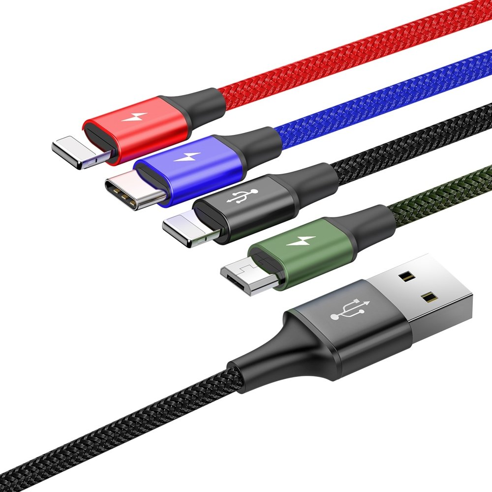 Nabíjecí kabel USB-A - 2 x Lightning / microUSB / USB-C Baseus Rapid 4v1, 20 W, 1,2 m, černý CA1T4-A01
