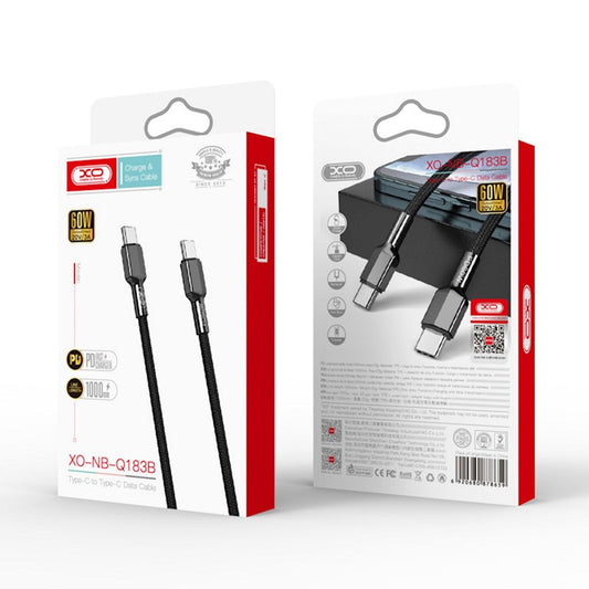 Kabel pro data a nabíjení USB-C - USB-C XO Design NB183B, 60W, 1m, černý