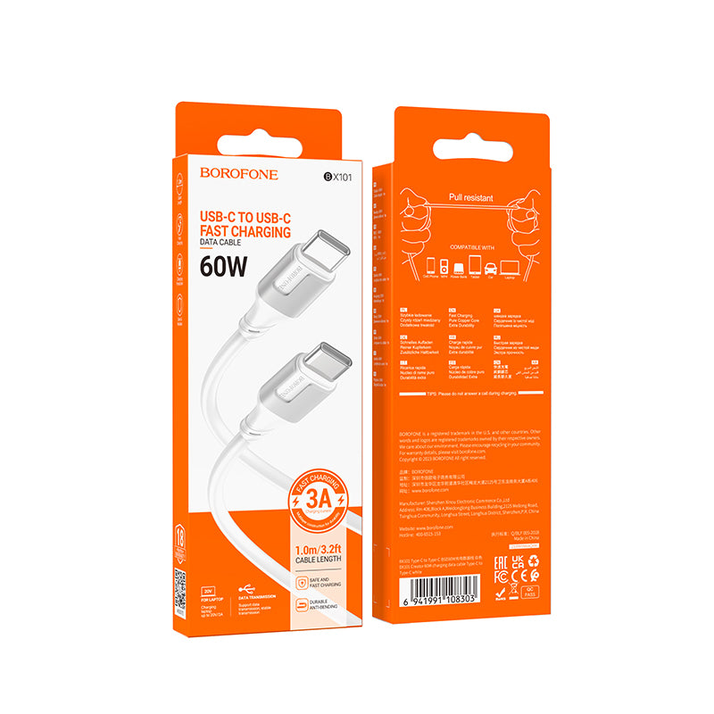 Kabel pro data a nabíjení USB-C - USB-C Borofone BX101 Creator, 60W, 1m, bílý