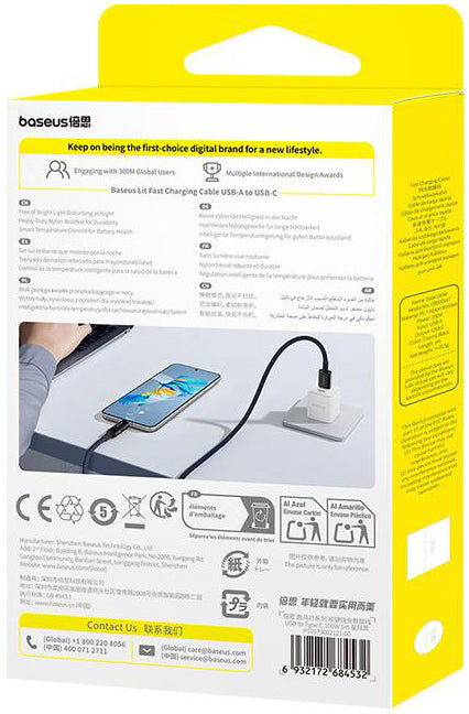 Datový a nabíjecí kabel USB-A - USB-C Baseus Lit Button Control, 100W, 1m, Černý P10379002121-00