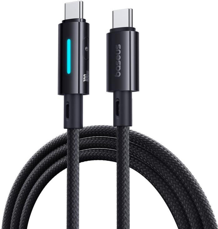 Kabel pro data a nabíjení USB-C - USB-C Baseus Lit Button Control, 100W, 2m, Černý P10379000121-01