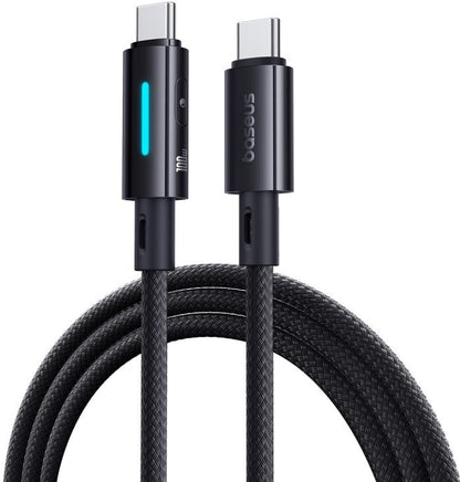 Kabel pro data a nabíjení USB-C - USB-C Baseus Lit Button Control, 100W, 2m, Černý P10379000121-01