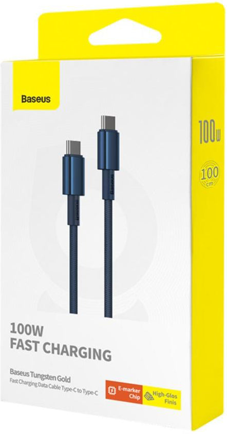 Kabel pro data a nabíjení USB-C - USB-C Baseus Tungsten Gold, 100W, 1m, Námořnická modř P10319800321-03