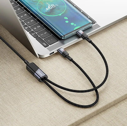 Datový a nabíjecí kabel USB-C - 2 x USB-C HOCO U139 2v1, 100W, 1.2m, Černý