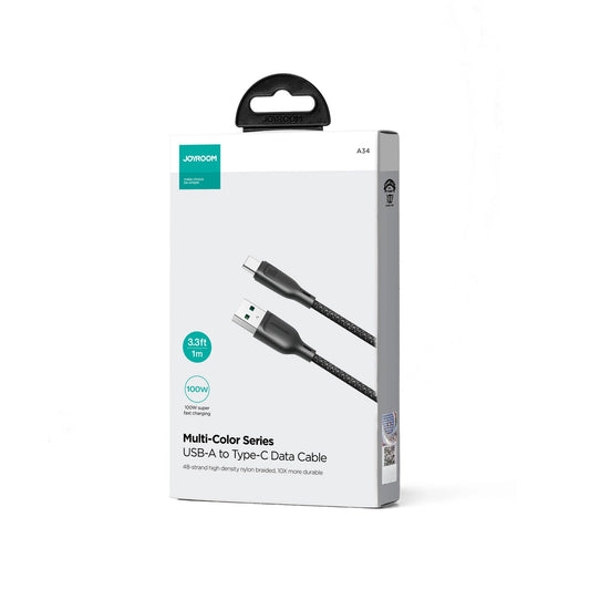 Datový a nabíjecí kabel USB-A - USB-C Joyroom Multi-Color S-A34, 100W, 1m, černý