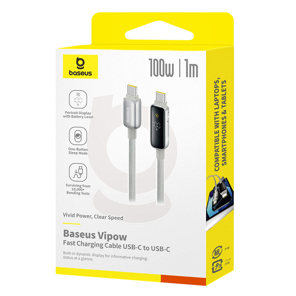 Kabel pro data a nabíjení USB-C - USB-C Baseus Vipow Display, 100W, 1m, šedý P10381802851-00