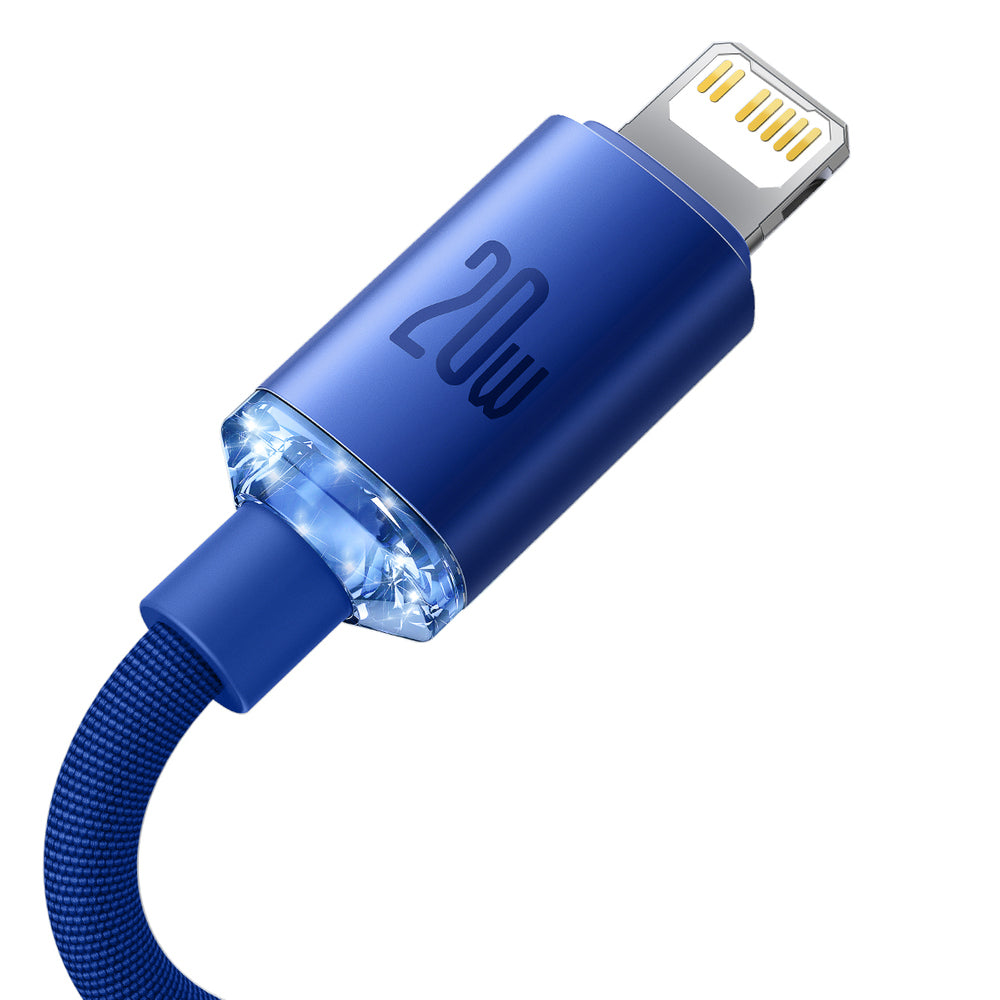 Kabel pro data a nabíjení USB-C - Lightning Baseus Crystal Shine Series, 20W, 1.2m, Modrý CAJY000203