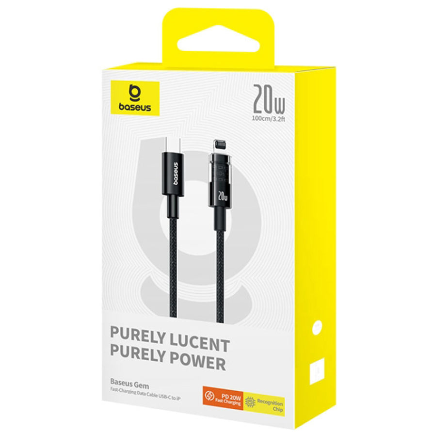 Kabel pro data a nabíjení USB-C - Lightning Baseus Gem, 20W, 1m, Černý P10373001111-00