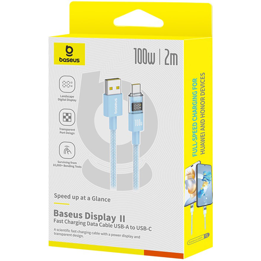 Kabel pro data a nabíjení USB-A - USB-C Baseus Display 2, 100W, 2m, Modrý P10382701311-01