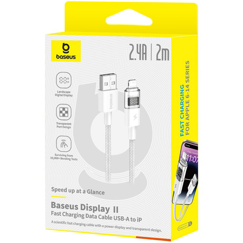 Datový a nabíjecí kabel USB-A - Lightning Baseus Display 2, 18W, 2m, bílý P10382700211-01