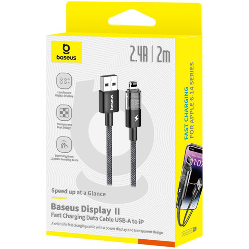 Datový a nabíjecí kabel USB-A - Lightning Baseus Display 2, 18W, 2m, Černý P10382700121-01