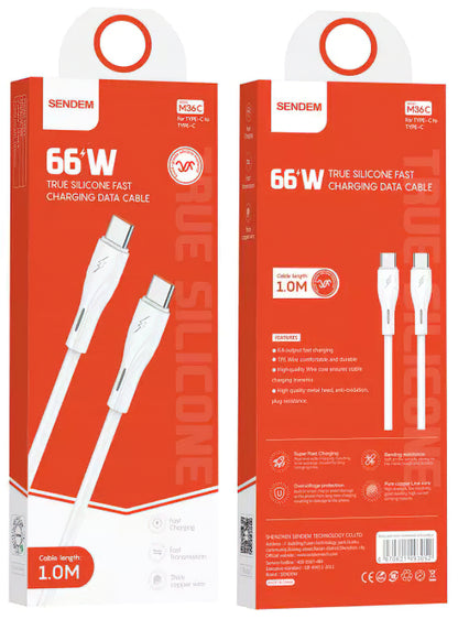 Datový a nabíjecí kabel USB-C - USB-C Sendem M36C, 66W, 1m, bílý