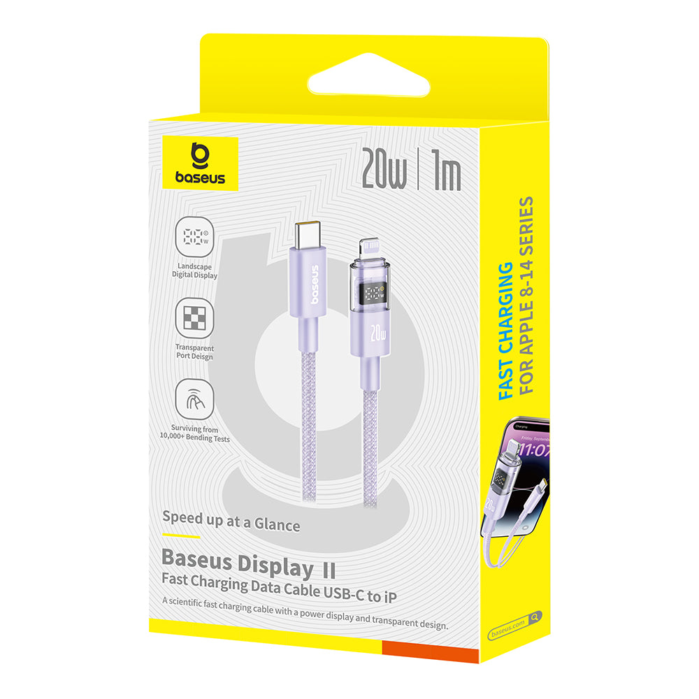 Kabel pro data a nabíjení USB-C - Lightning Baseus Display 2, 20W, 1m, Fialový P10382703511-00