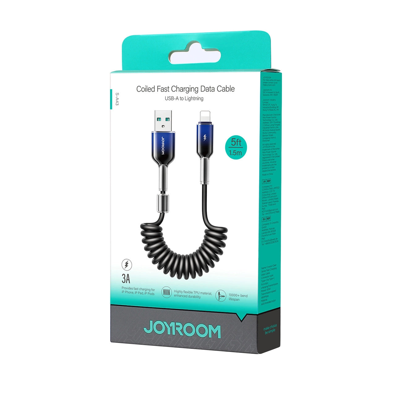 Datový a nabíjecí kabel USB-A - Lightning Joyroom S-A43 Crystal, 18W, 1.5m, černý