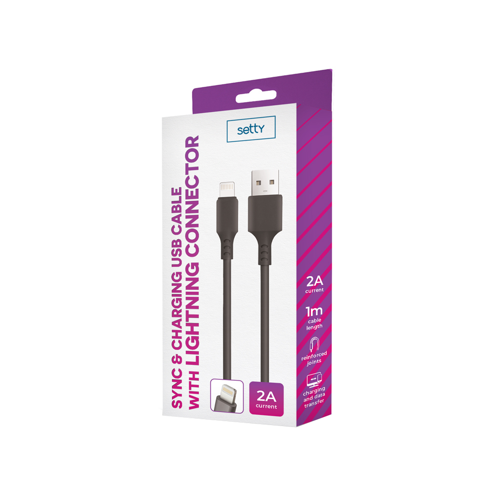 Datový a nabíjecí kabel USB-A - Lightning Setty, 18W, 1m, Černý