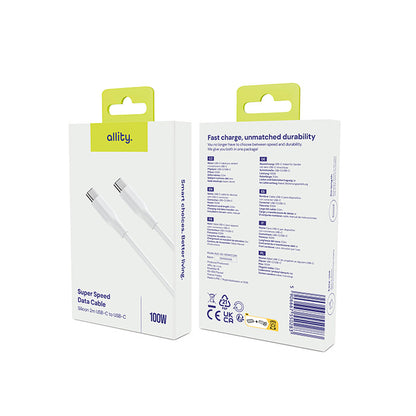 Kabel pro data a nabíjení USB-C - USB-C Allity. AUC-02, 100W, 2m, Bílá