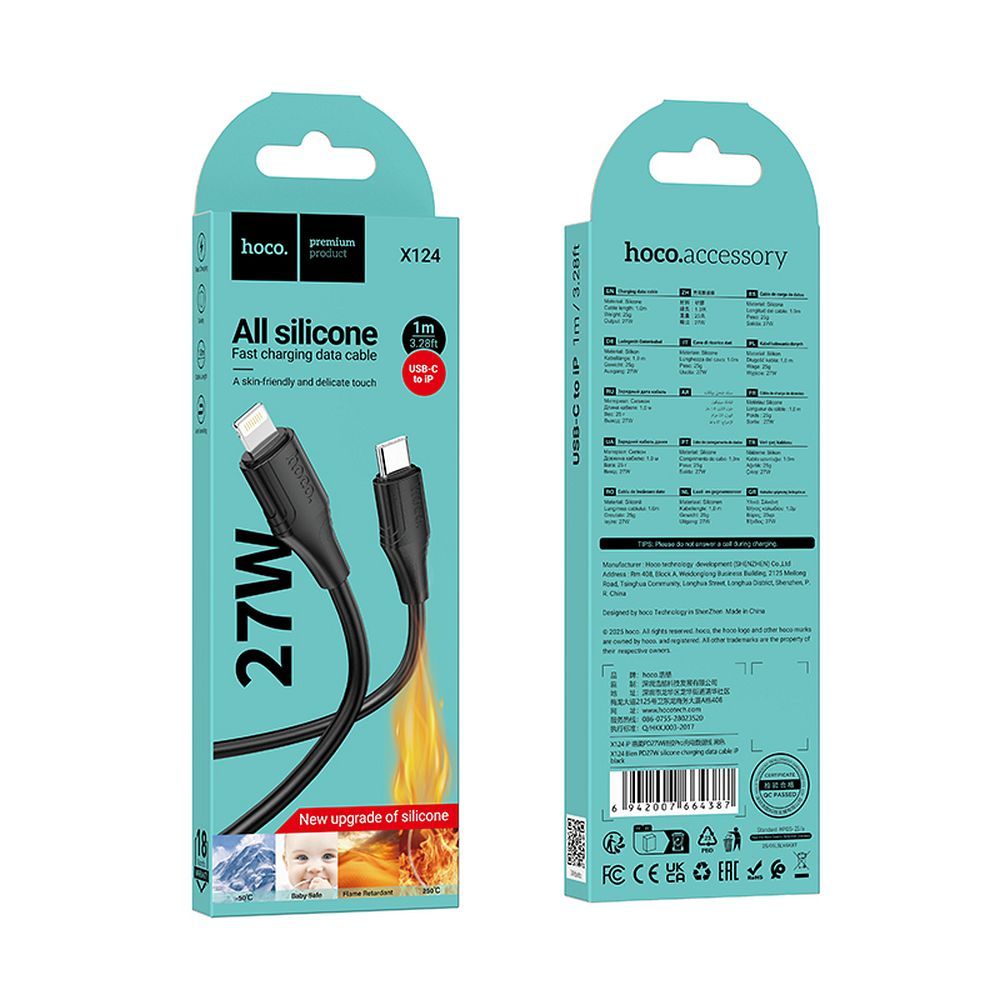 Datový a nabíjecí kabel USB-C - Lightning HOCO X124, 27W, 1m, Černý