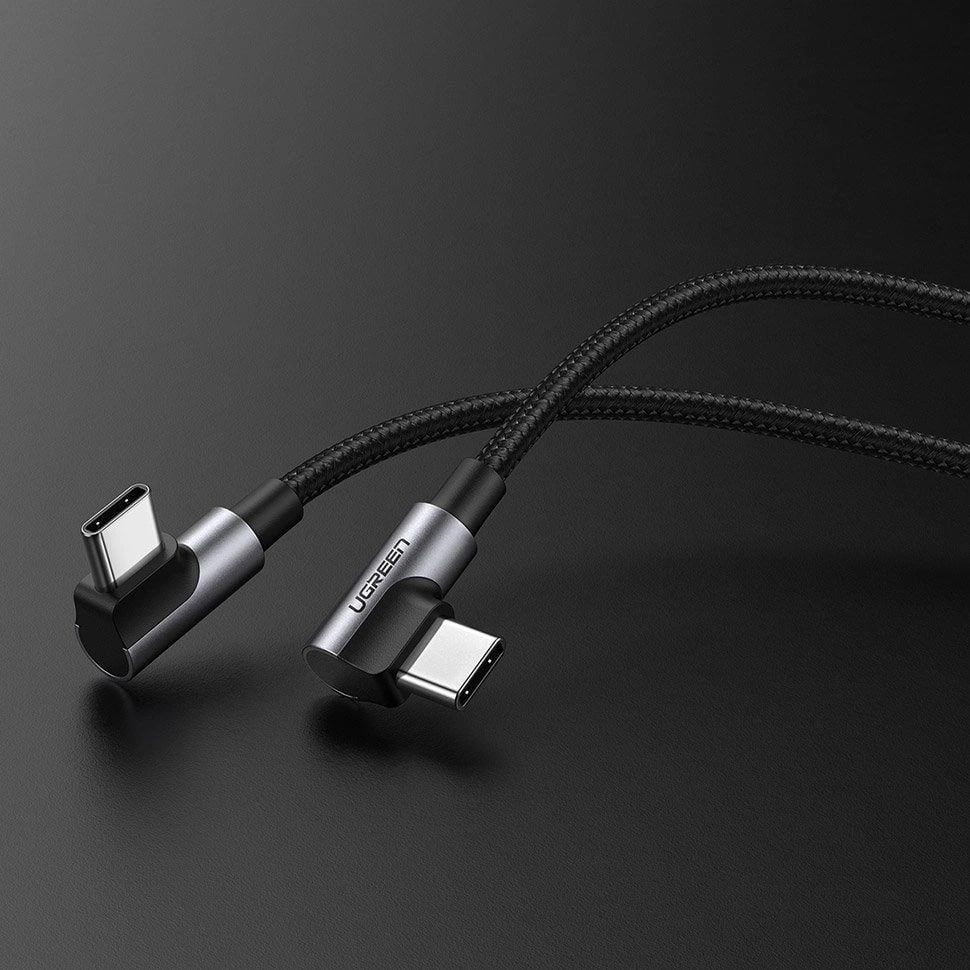 Datový a nabíjecí kabel USB-C - USB-C UGREEN US323 Angled, 60W, 2m, černý