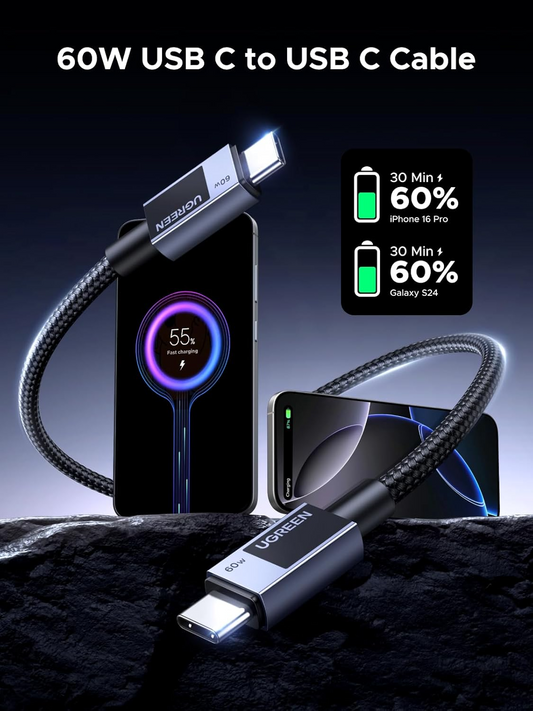 Kabel pro data a nabíjení USB-C - USB-C UGREEN L524, 60W, 2m, šedý