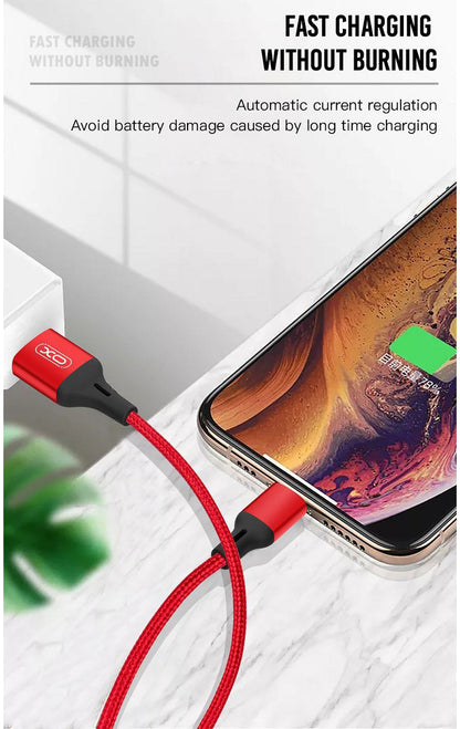 Datový a nabíjecí kabel USB-A - microUSB XO Design NB143, 18W, 2m, Červený