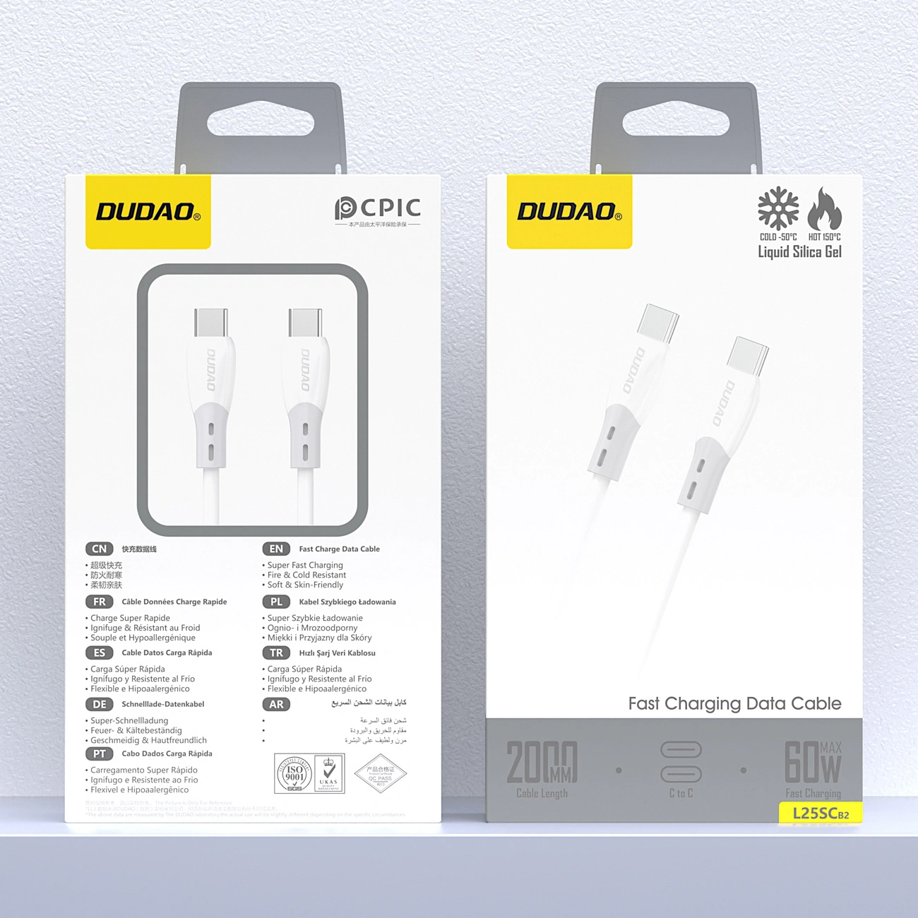USB-C Data and Charging Cable - USB-C Dudao L25SC, 60W, 2m, White