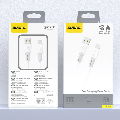 USB-A to USB-C Dudao L25ST Data and Charging Cable, 100W, 1m, White