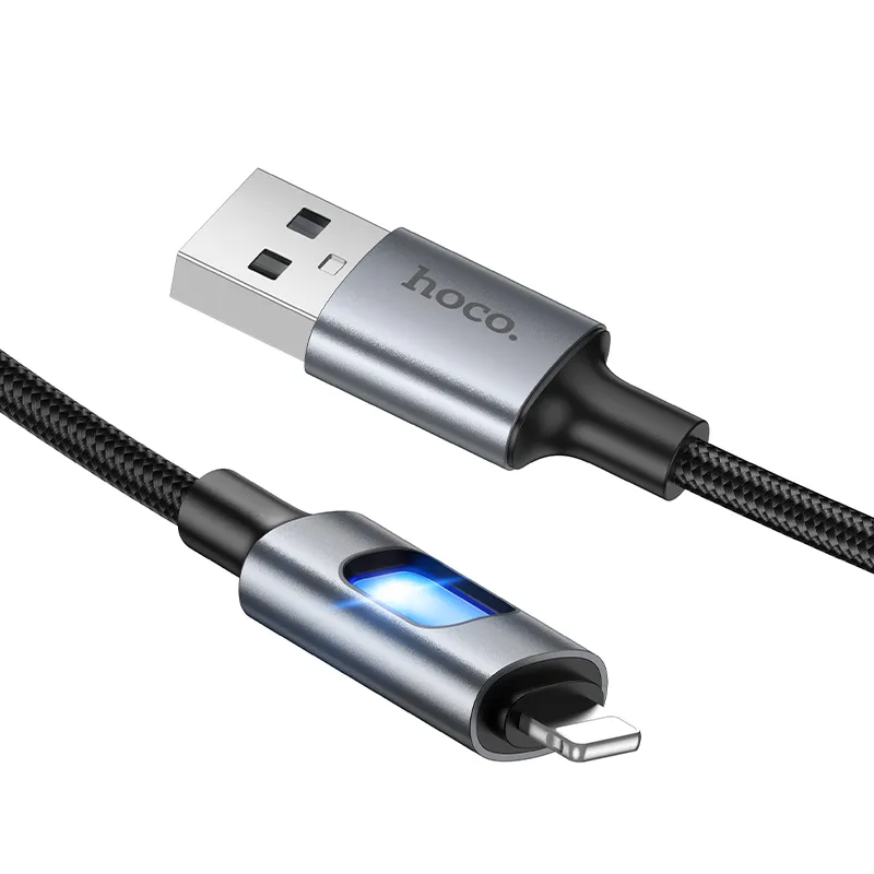 Datový a nabíjecí kabel USB-A - Lightning HOCO U144 Led, 18W, 1.2m, černý