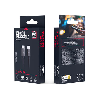Datový a nabíjecí kabel USB-C - USB-C MaXlife MXUC-12, 60W, 2m, černý